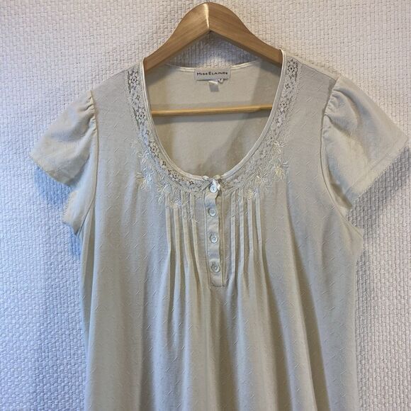 Miss Elaine MIDI Nightgown SZ Med Cap Sleeve Scoop Neck Embroidered Cream - Picture 2 of 8